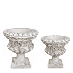 Classical Grape Vine Relief Pedestal Garden Urn Planter, B-179L and B-179M size comparison on white background