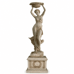 Classical Maiden Holding Basin Statue with Pedestal product on white background