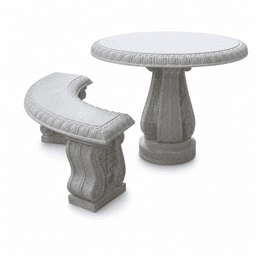 Classical Stone-Look Curved Garden Bench and Round Pedestal Table Set product on white background