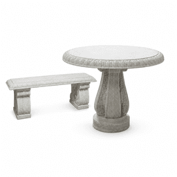 Classical Carved Stone-Look Garden Table and Bench Set product on white background
