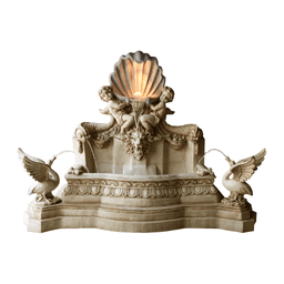 European Classical Cherub, Shell and Swan Wall Fountain Sculpture product on white background