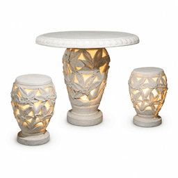 Illuminated Leaf-Pattern Garden Table and Stool Set product on white background