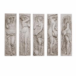 Panel decorativo de relieve clásico con figura femenina, sobre fondo blanco