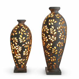 Leaf-Cutout Vase-Shaped Garden Sculpture Light product on white background