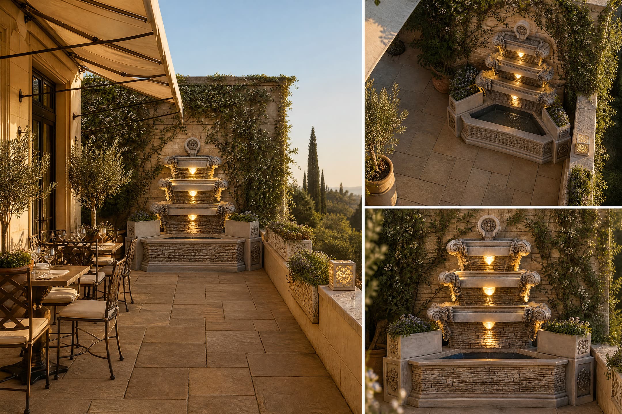 Outdoor Dining Terrace — wall-cascade (day)