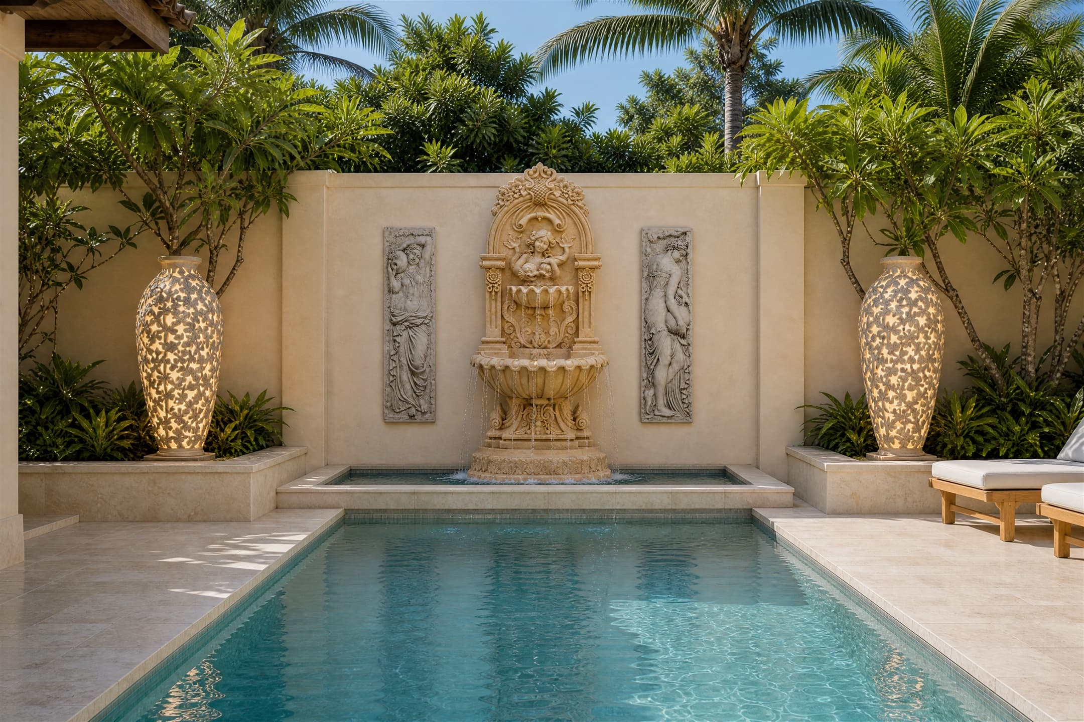 Hotel Pool & Spa Deck — wall-cascade (day)
