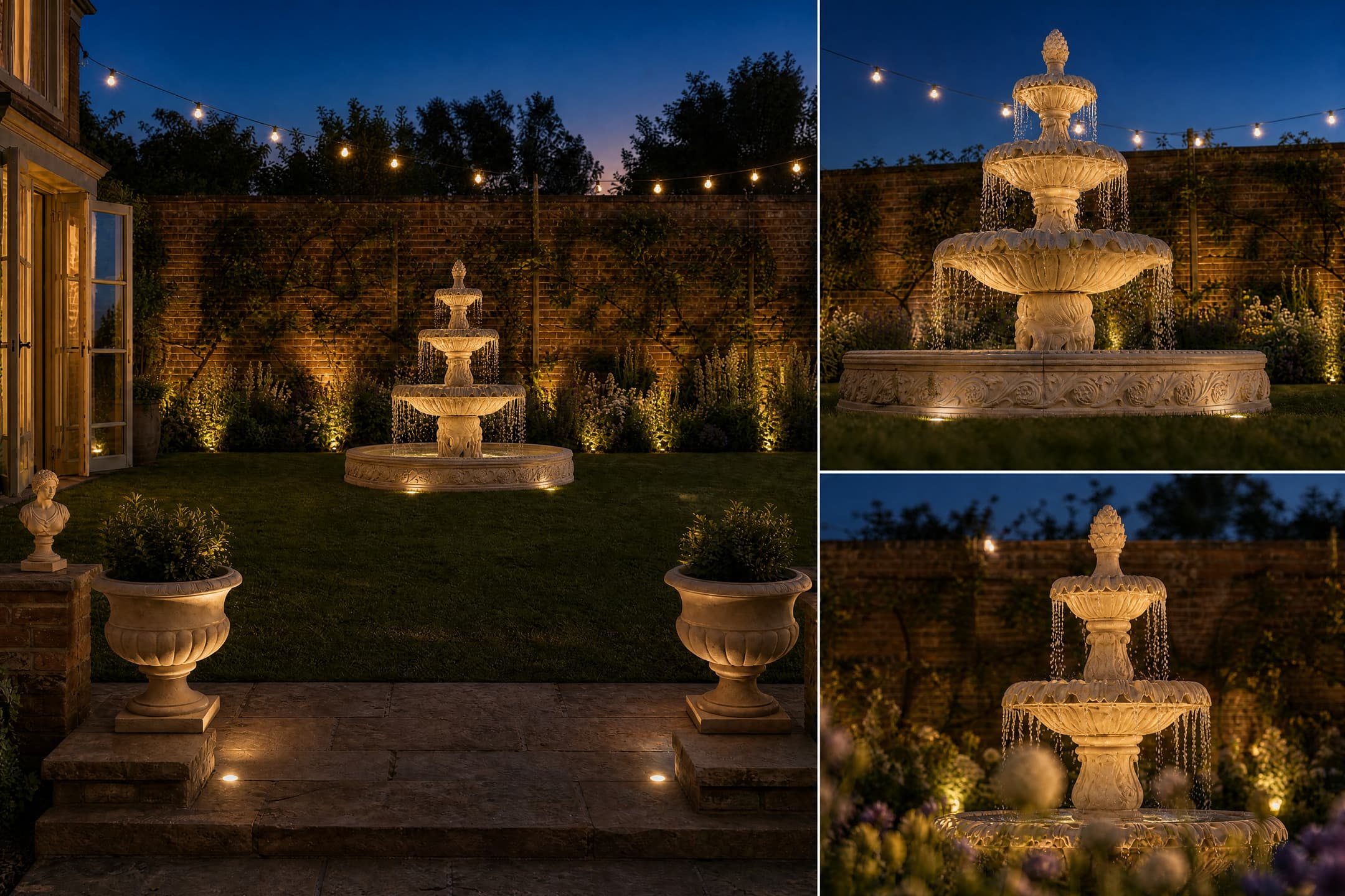 Reception Garden — lawn-fountain (night)