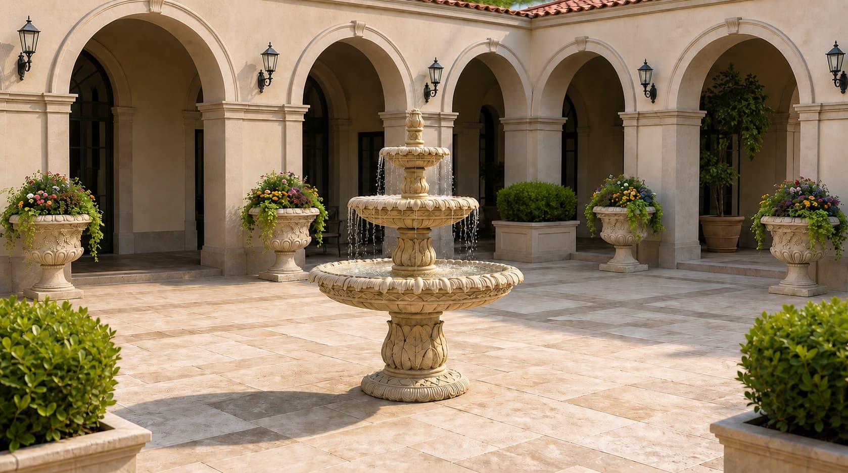 Classical Three-Tier Ornamental Garden Fountain with Classical Grape Vine Relief Pedestal Garden Urn Planter