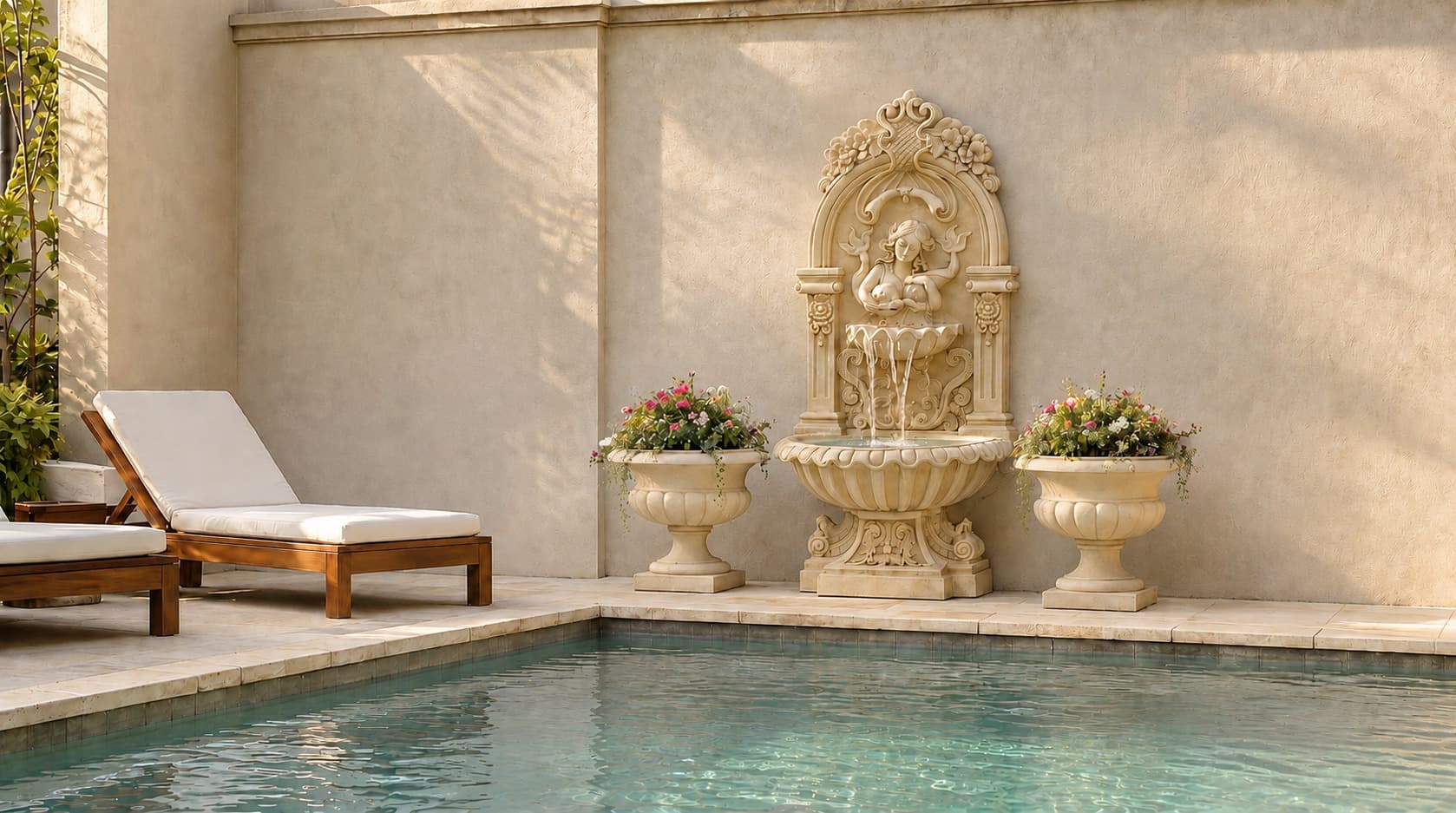Classical European Lady Relief Garden Fountain with Classical Stone-Effect Pedestal Garden Urn Planter