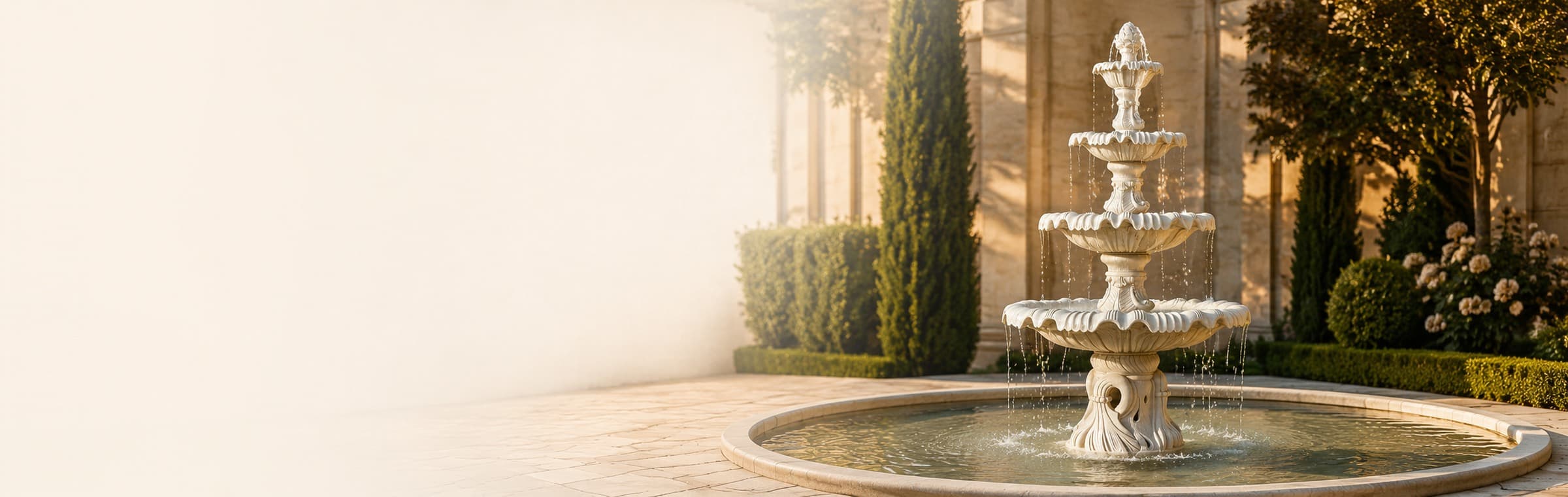 European classical tiered garden fountain in a palace garden